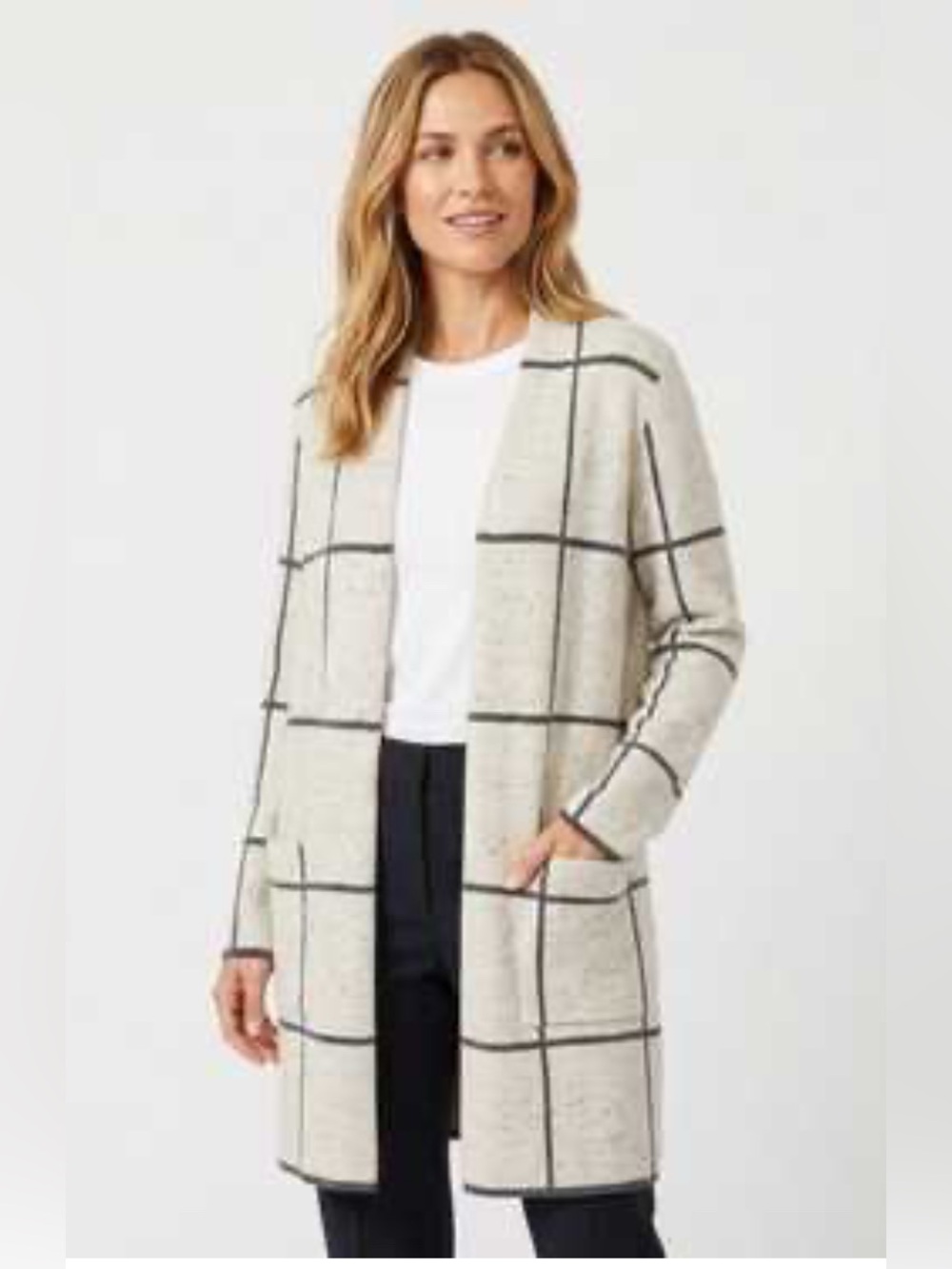 EILEEN FISHER - Open-Front Windowpane Cardigan Sweater - XXS